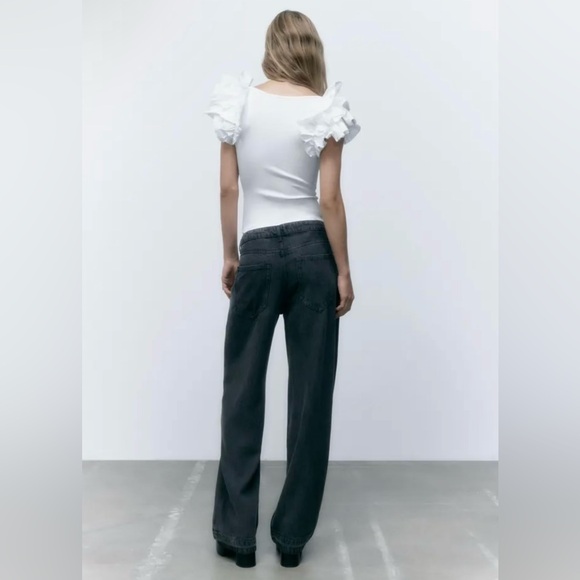 Zara White Ruffled Rib Bodysuit - Picture 2 of 16